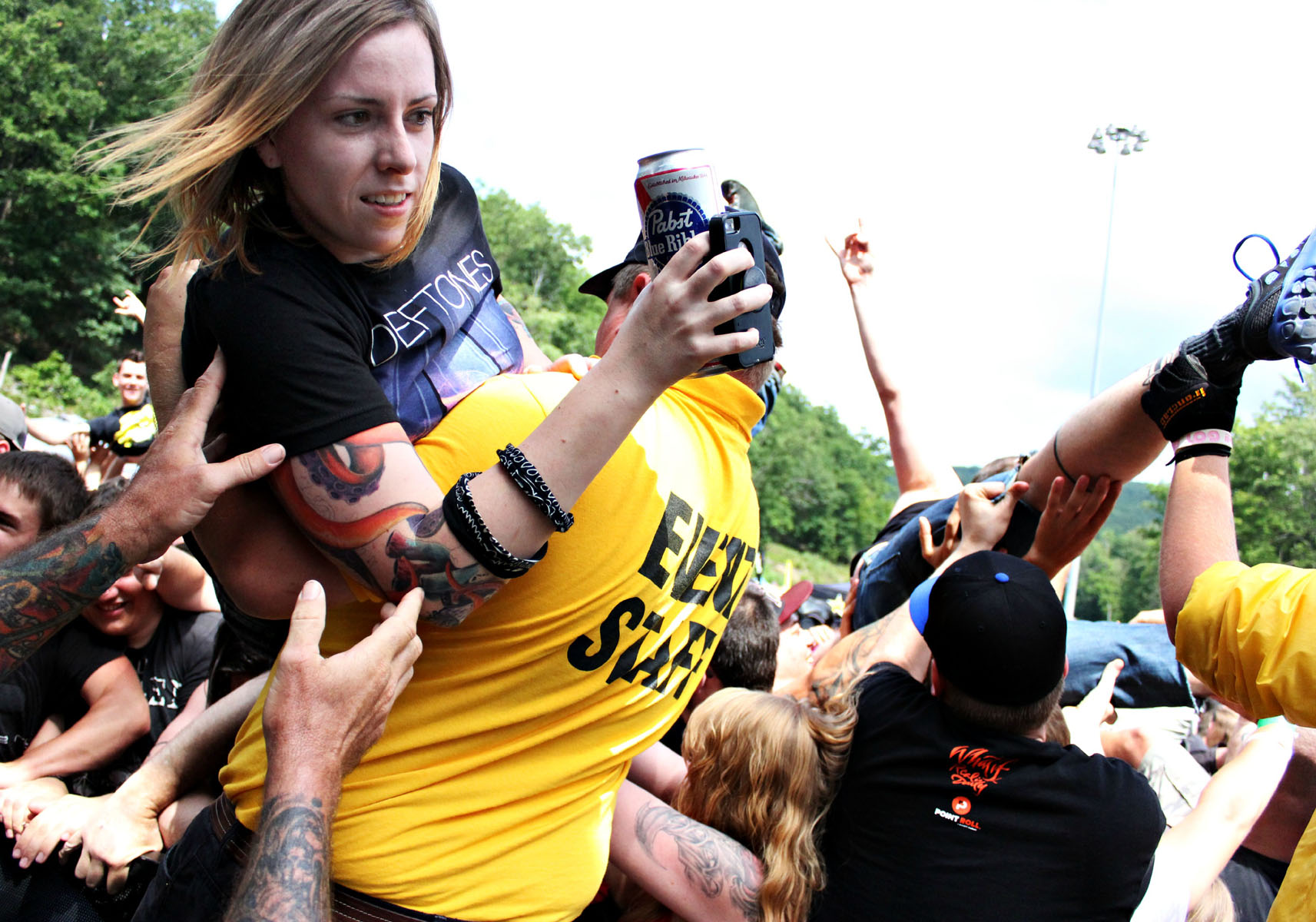 A fan crowdsurfing